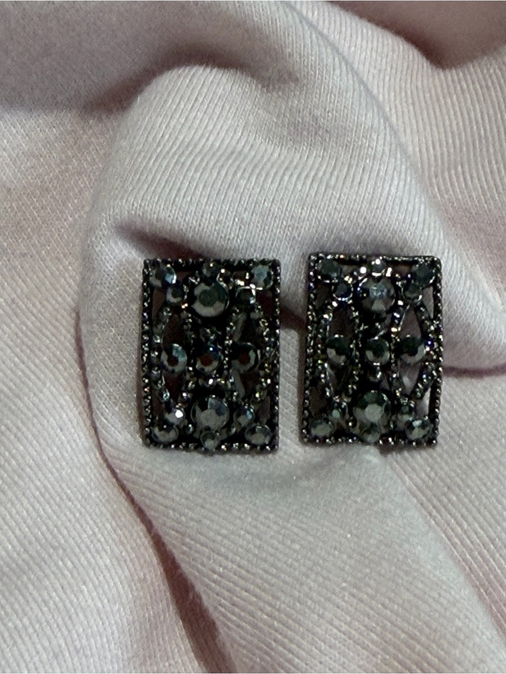 Monet Black Crystal Rectangular Stud Earrings - Unbranded